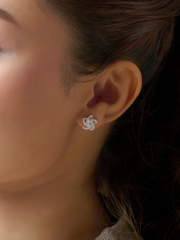 CZ Flower Solitaire Stud Earrings