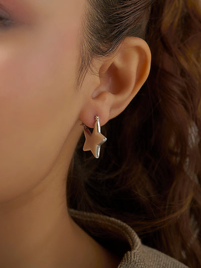 Minimalist 3D Star-Shaped Hoop Earrings