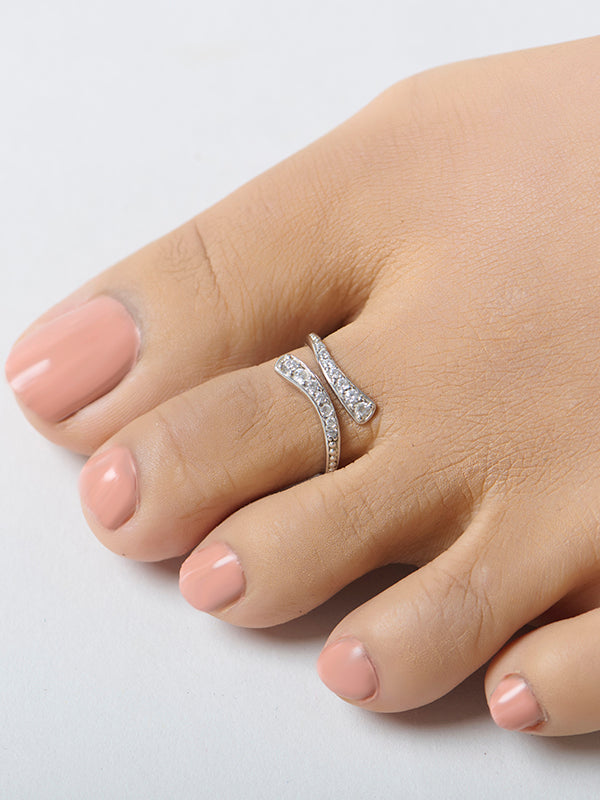 Rhodium CZ Twisted Toe Ring