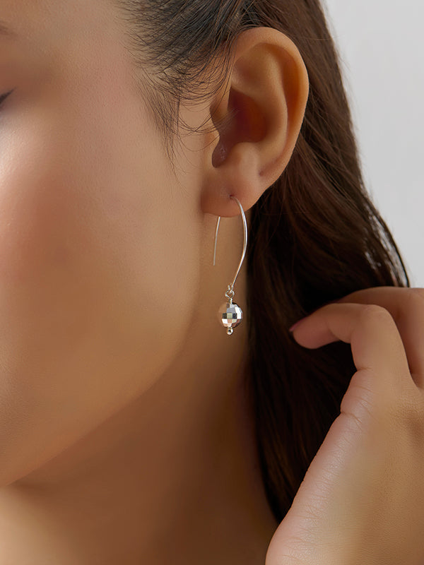 Threader Wire Hammered Mirror Ball Disco Ball Drop Dangle Earring for Women