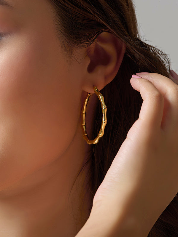 Gold Bamboo Click-Top Hoop Earrings 42mm