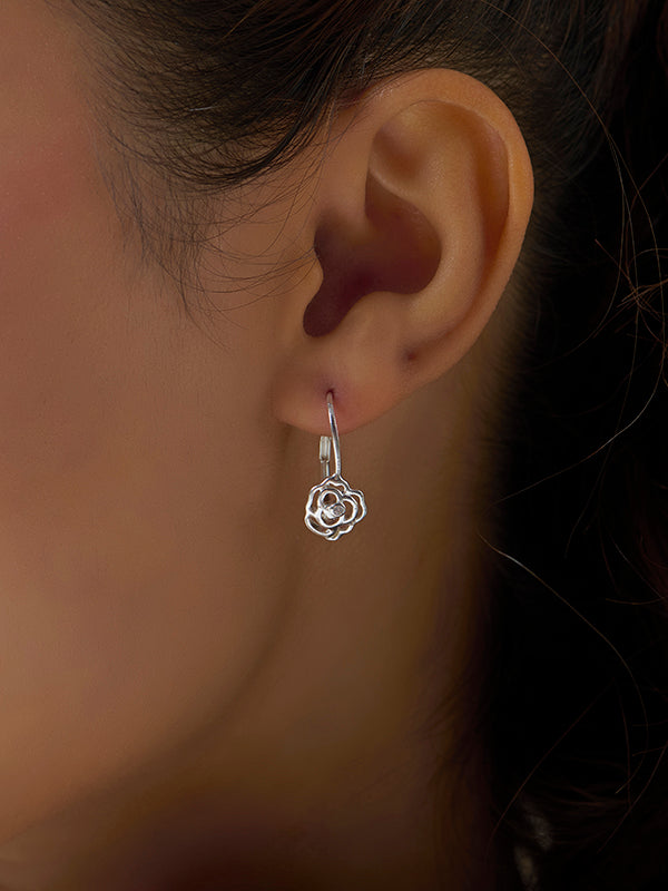 Rose Flower CZ Leverback Earrings