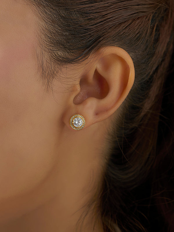 CZ Halo Round Studs for Women