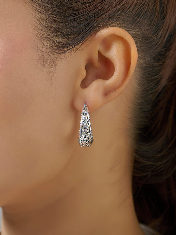 Antique Floral Filigree Bali-Style Click-Top Hoops