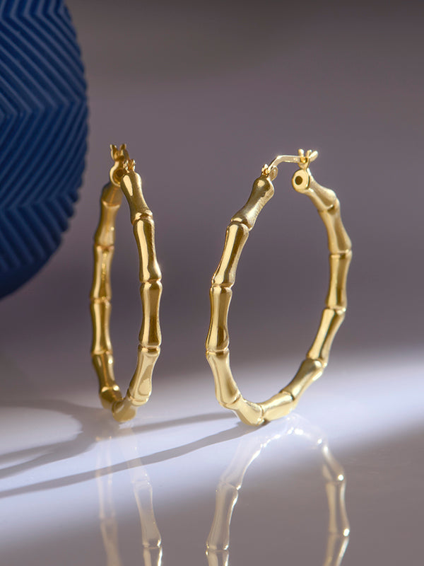 Gold Bamboo Click-Top Hoop Earrings 42mm