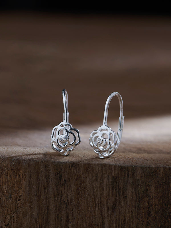 Rose Flower CZ Leverback Earrings