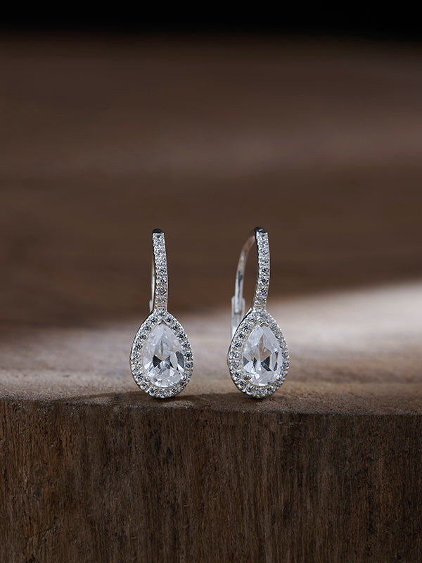 CZ Leverback Small Drop Earrings