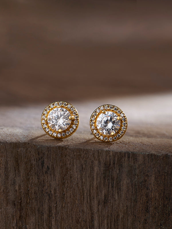 CZ Halo Round Studs for Women