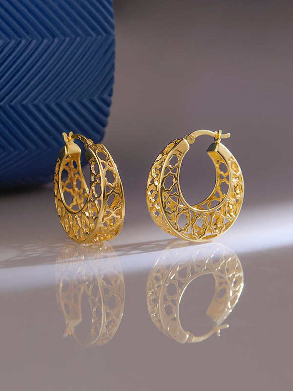 Mesh Filigree Basket-Weave Hoops