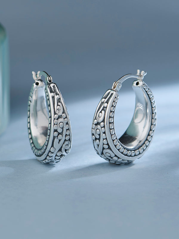 Antique Floral Filigree Bali-Style Click-Top Hoops