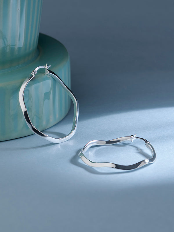 Silver Wave Twist Hoops