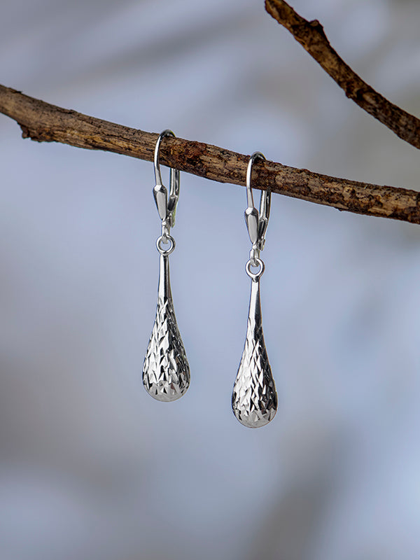 Diamond-Cut Leverback Drop Earrings