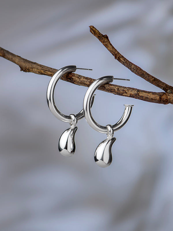 Silver Dewdrop C-Hoops