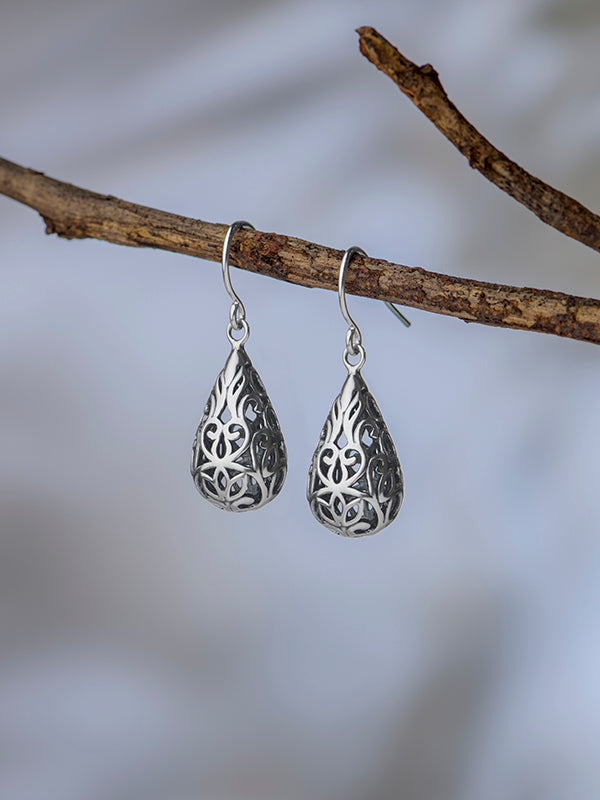 Antique Lacy Floral Teardrop Earrings