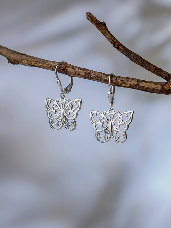 Filigree Butterfly Leverback Earrings