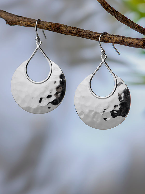 Handmade Hammered Crescent Drop Earrings