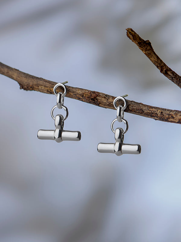 Lightweight T-Bar Drop Charm Stud Earrings