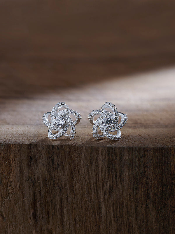 CZ Flower Solitaire Stud Earrings