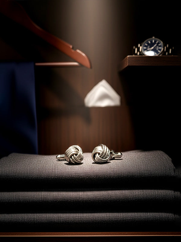 Rhodium Love Knot Cufflinks