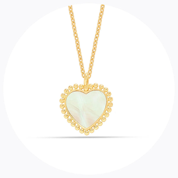 925 Sterling Silver 18K Gold-Plated Mother of Pearl Heart Pendant Necklace for Women Teen