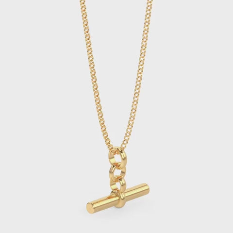 Load video: 925 Sterling Silver 14K Gold-Plated T-Bar Rolo Link Chain Pendant Necklace for Women