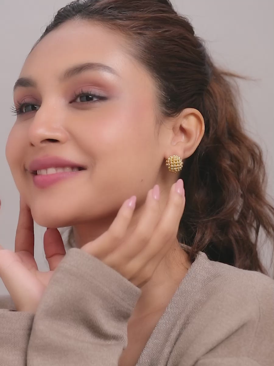 Load video: Gold Beaded Omega Back Studs