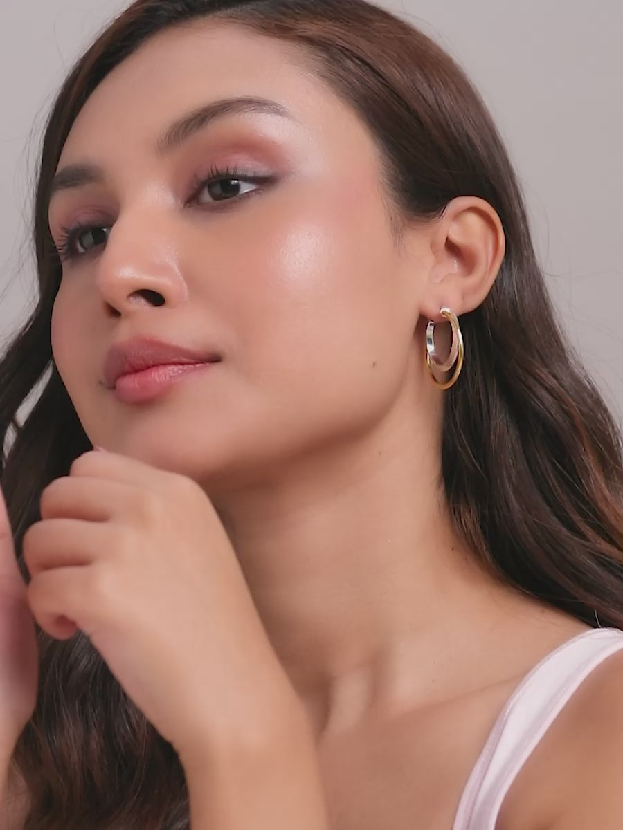 Load video: Dual Tone Double Circle Hoop Earrings