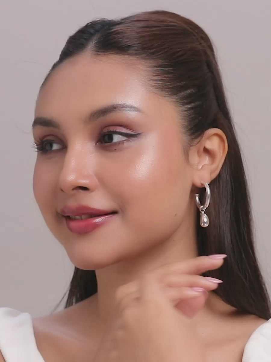 Load video: Silver Dewdrop C-Hoops