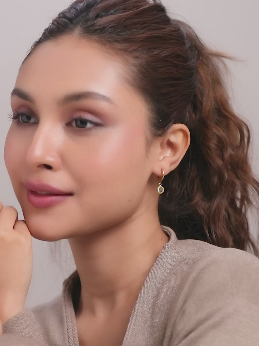 Load video: Gold Drop Huggie Hoops