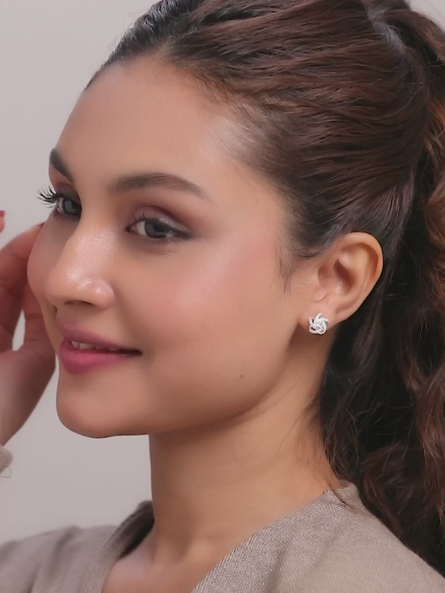 Load video: CZ Flower Solitaire Stud Earrings