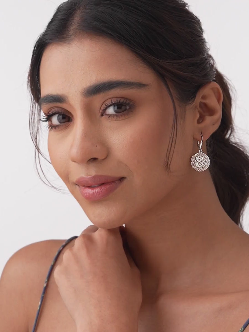 Load video: Silver Bloom Filigree Ball Dangle Earrings