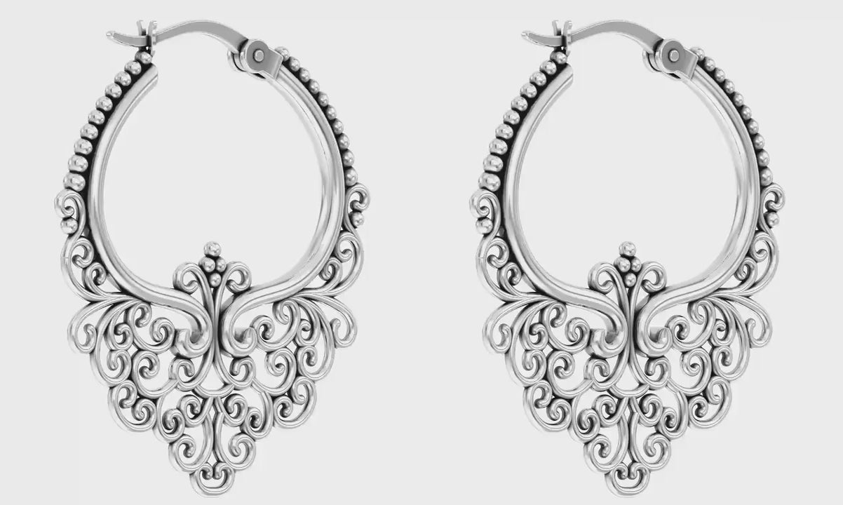 Load video: 925 Sterling Silver Filigree Click Top Hoop Earrings for Women and Girls