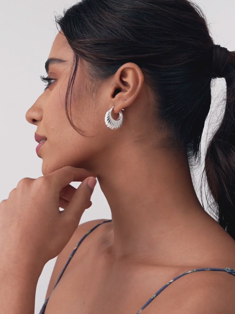 Load video: Silver Marise Ridged Hoops