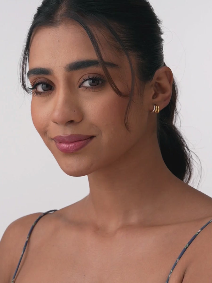 Load video: Silver Dual Tone C Studs
