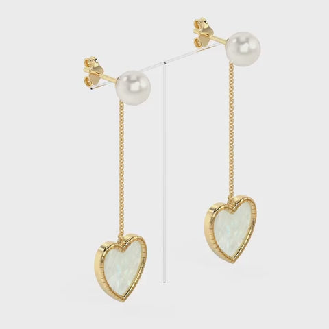 Load video: 925 Sterling Silver 14K Gold Plated Simulated Pearl Heart Drop Dangle Earrings for Women Teen