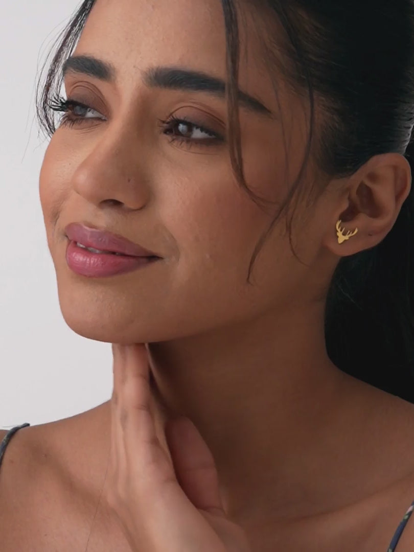 Load video: Golden Antler Stud Earrings