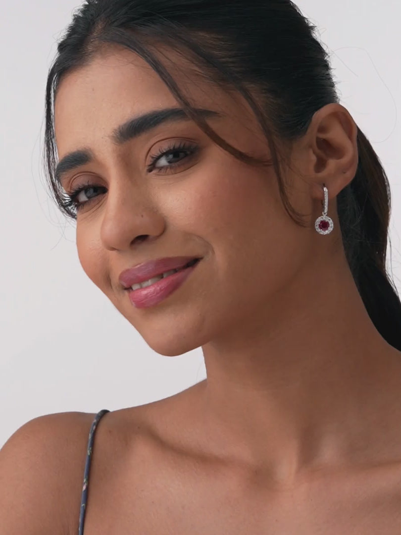 Load video: Silver Ruby Radiance Drop Earrings