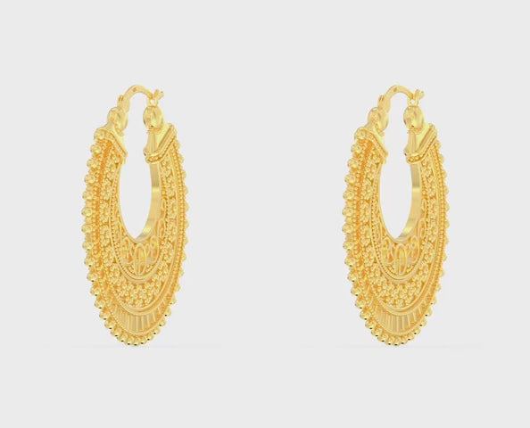 Load video: 925 Sterling Silver Double Sided Filigree-Cut Hoops Earring for Women Teen