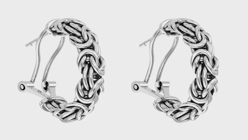 Load video: 925 Sterling Silver Antique Byzantine Inspired Omega Back Clip-On Hoop Earrings for Women