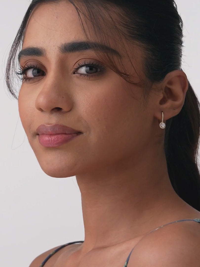 Load video: Gold CZ Halo Leverback Drop Earrings