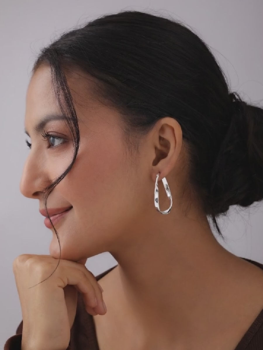 Load video: Elara Sleek Wavy hoop Earrings for Women