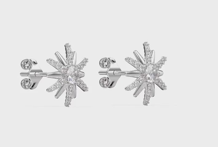 Load video: 925 Sterling Silver CZ Starburst Stud Earrings for Women Teen