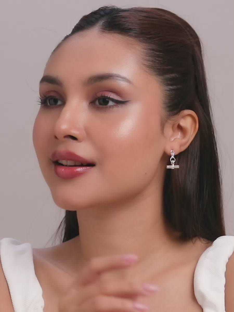 Load video: Lightweight T-Bar Drop Charm Stud Earrings