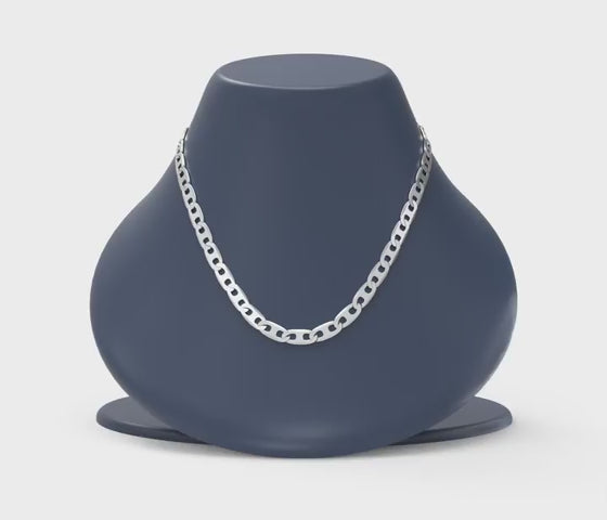 Load video: 925 Sterling Silver Italian 0.4 CM Diamond-Cut Solid Flat Mariner Link Chain Necklace for Men and Women