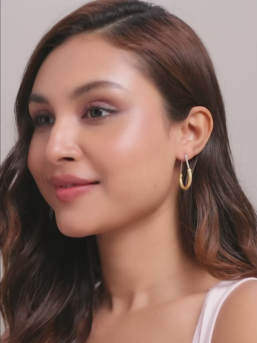 Load video: Textured Aura Two-Tone Hoops