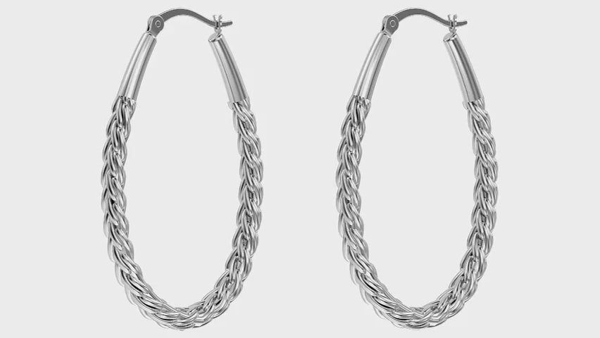 Load video: 925 Sterling Silver Oval Textured Click-Top Hoops Earrings for Women