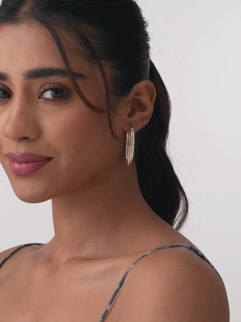 Load video: Three-Tone Italian Intertwined Hoop Earrings