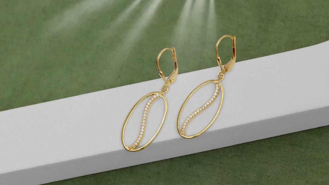 Load video: 925 Sterling Silver 14K Gold Plated Italian Design CZ Oval Shape Leverback Drop Dangle Earrings for Women Teen