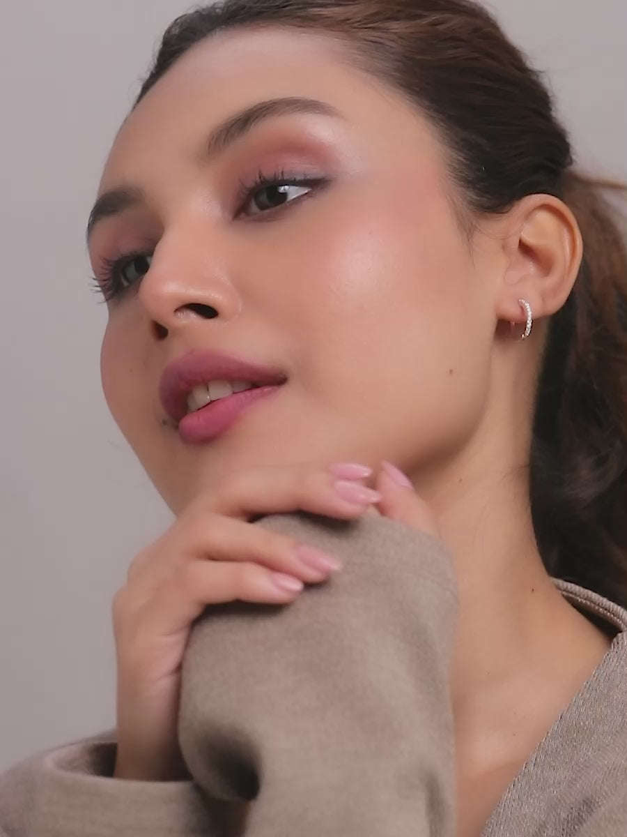 Load video: Aria CZ Mini Chunky Women's Huggie Earrings