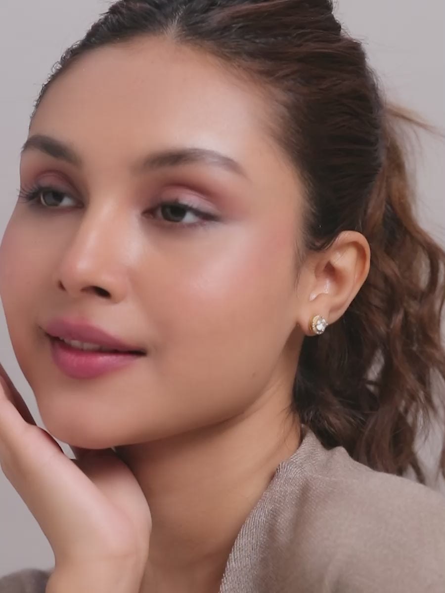 Load video: CZ Halo Round Studs for Women